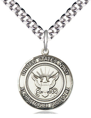 Sterling Silver Navy St Christopher Medal Religious Jewelry Engraved Catholic Saint Jewelry