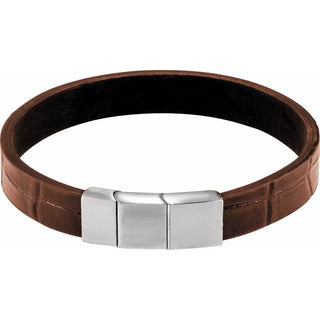 Stainless Steel 11 mm Brown Leather 8 1/2" Bracelet