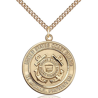 14kt Gold Coast Guard St Michael Medal Engraved Catholic Saint Jewelry