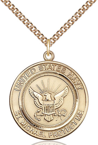 14kt Gold Navy St Michael Medal Engraved Catholic Saint Jewelry