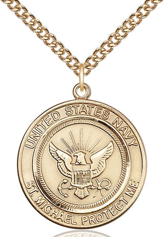14kt Gold Navy St Michael Medal Engraved Catholic Saint Jewelry