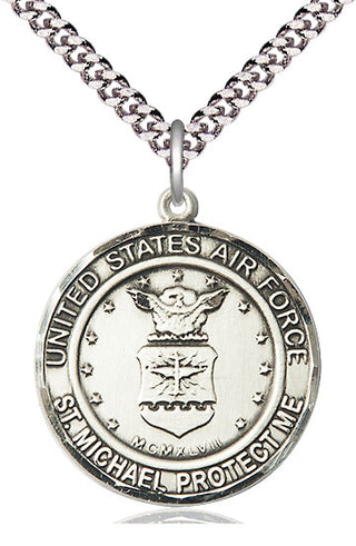 Sterling Silver Air Force St Michael Medal Catholic Jewelry Engraved Catholic Saint Jewelry