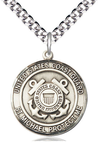 Sterling Silver Coast Guard St Michael Medal Catholic Jewelry Engraved Catholic Saint Jewelry