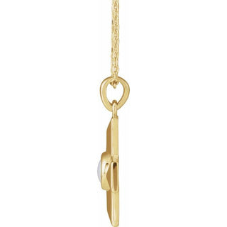 14K Yellow Natural White Opal Gratitude Cross 16-18" Necklace
