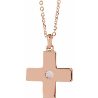 14K Rose Natural White Opal Gratitude Cross 16-18" Necklace