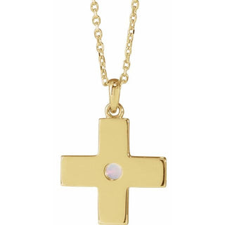 14K Yellow Natural White Opal Gratitude Cross 16-18" Necklace