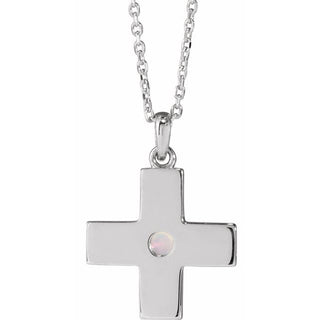 14K White Natural White Opal Gratitude Cross 16-18" Necklace