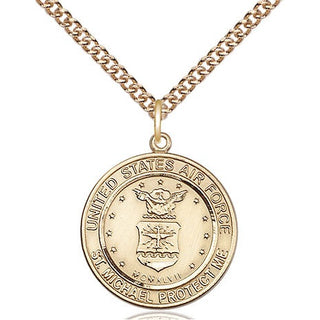 14kt Gold Air Force St Michael Medal Engraved Catholic Saint Jewelry