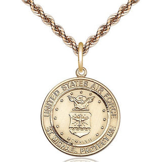 14kt Gold Air Force St Michael Medal Engraved Catholic Saint Jewelry