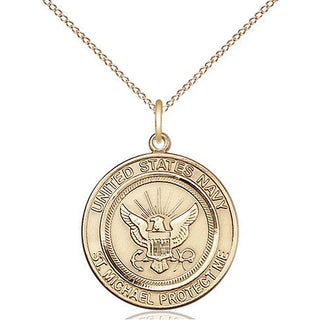 14kt Gold Navy St Michael Medal Engraved Catholic Saint Jewelry