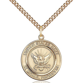 14kt Gold Navy St Michael Medal Engraved Catholic Saint Jewelry