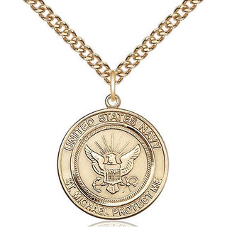 14kt Gold Navy St Michael Medal Engraved Catholic Saint Jewelry