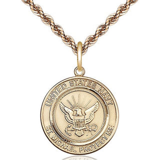 14kt Gold Navy St Michael Medal Engraved Catholic Saint Jewelry