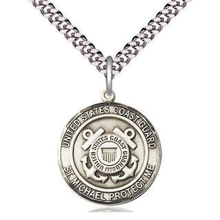 Sterling Silver Coast Guard St Michael Medal Religious Jewelry Engraved Catholic Saint Jewelry
