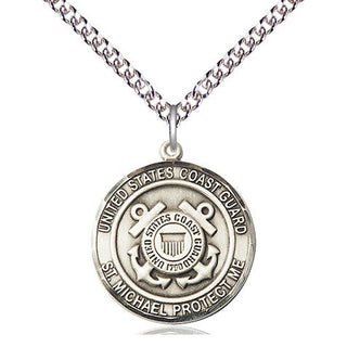 Sterling Silver Coast Guard St Michael Medal Religious Jewelry Engraved Catholic Saint Jewelry