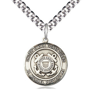 Sterling Silver Coast Guard St Michael Medal Religious Jewelry Engraved Catholic Saint Jewelry
