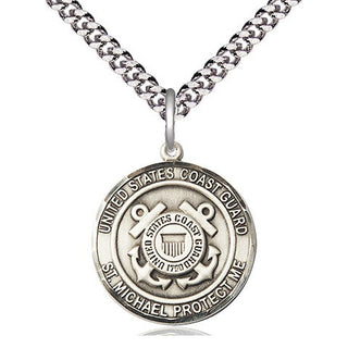 Sterling Silver Coast Guard St Michael Medal Religious Jewelry Engraved Catholic Saint Jewelry