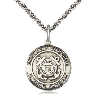 Sterling Silver Coast Guard St Michael Medal Religious Jewelry Engraved Catholic Saint Jewelry