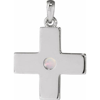 14K White Natural White Opal Gratitude Cross Pendant
