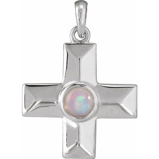 Sterling Silver Natural White Opal Gratitude Cross Pendant