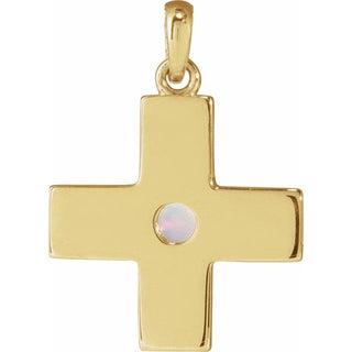 14K Yellow Natural White Opal Gratitude Cross Pendant