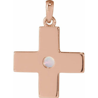 14K Rose Natural White Opal Gratitude Cross Pendant