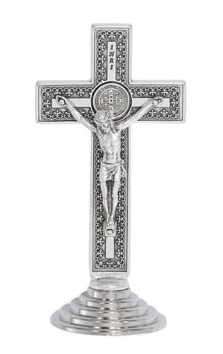 3.5-inch Silv Oxidized Standing St. Benedict Standing Crucifix, Boxed