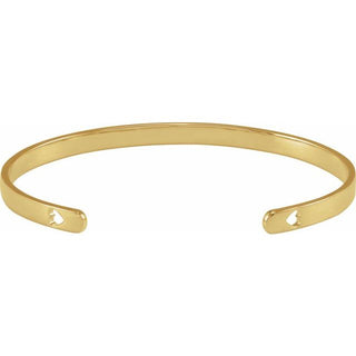 14K Yellow Engravable Heart Pierced Cuff 7" Bracelet