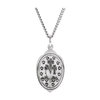 Sterling Silver 23x15 mm Oval Miraculous Medal 18" Necklace  