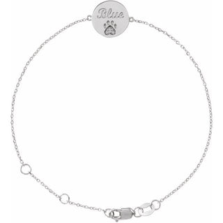 Sterling Silver Natural White Sapphire Engravable Paw Print 6 1/2-7 1/2" Bracelet