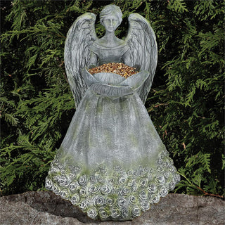 19.75-Inch Rose Angel Bird Feeder Garden Statue
