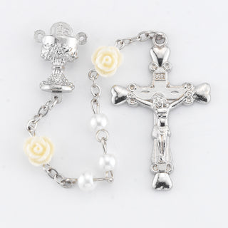 5MM White Pearl Bracelet with Off White Our Father Beads Rosary