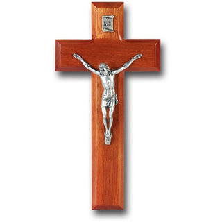 8" Cherry Wood Cross With Antique Silver Corpus