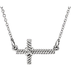 14K White 8.65x16 MM Sideways Rope Cross 16.5" Necklace