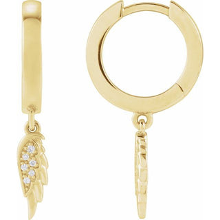 14K Yellow .03 CTW Natural Diamond Angel Wing Hinged Hoop Earrings