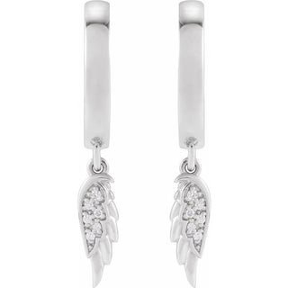 Platinum .03 CTW Natural Diamond Angel Wing Hinged Hoop Earrings