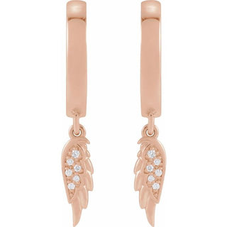 14K Rose .03 CTW Natural Diamond Angel Wing Hinged Hoop Earrings