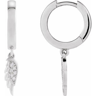 Platinum .03 CTW Natural Diamond Angel Wing Hinged Hoop Earrings