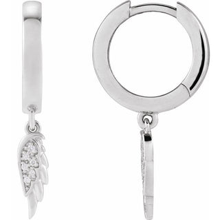 Sterling Silver .03 CTW Natural Diamond Angel Wing Hinged Hoop Earrings