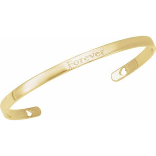 14K Yellow Engravable Heart Pierced Cuff 7" Bracelet