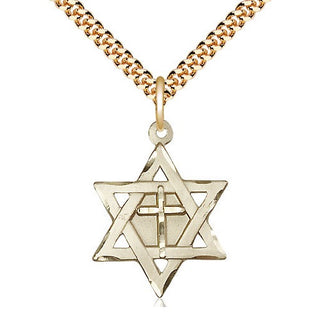 14kt Gold Filled Star of David with Cross Medal Catholic Jewelry