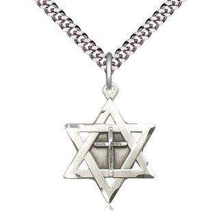 Sterling Silver Star of David with Cross Medal Catholic Jewelry