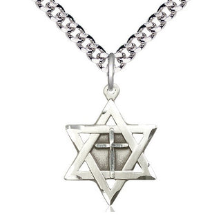 Sterling Silver Star of David with Cross Medal Catholic Jewelry