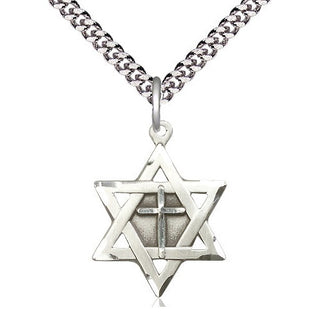 Sterling Silver Star of David with Cross Medal Catholic Jewelry