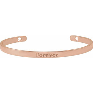 14K Rose Engravable Heart Pierced Cuff 7" Bracelet