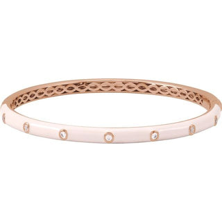 14K Rose 1/5 CTW Natural Diamond & Pink Enamel 7" Bangle Bracelet