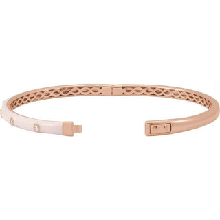 14K Rose 1/5 CTW Natural Diamond & Pink Enamel 7" Bangle Bracelet