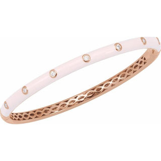 14K Rose 1/5 CTW Natural Diamond & Pink Enamel 7" Bangle Bracelet