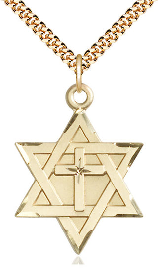 14kt Gold Filled Star of David with Cross Medal Catholic Jewelry