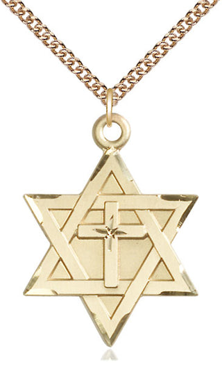 14kt Gold Filled Star of David with Cross Medal Catholic Jewelry